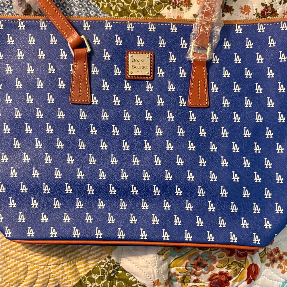Dooney & Bourke Blue Tote with LA Dodgers Pattern, 16 length x 11 width